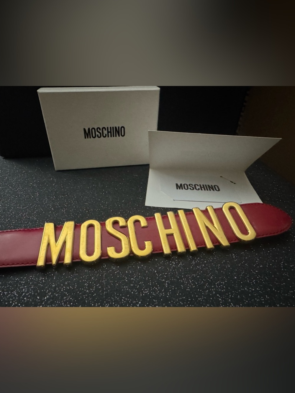 MOSCHINO Red w/ Gold Logo Hardware Belt